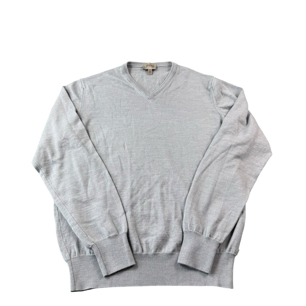 Armani Collezioni Gray Pure Merino Wool Men's V Neck Sweater Size Medium
